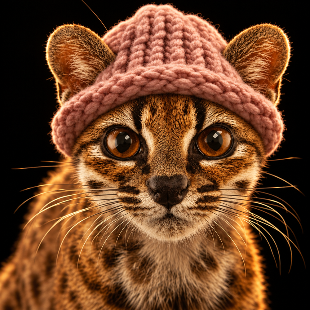 Wiftigrino in a pink knitted hat